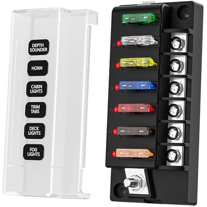 12V/24V 6-Circuit Waterproof Marine Fuse Box with LED Indicator, ATO Blade Fuse Block for Automotive, Marine, Truck, Car, Boat, RV - size: 6 Way Fuse Box