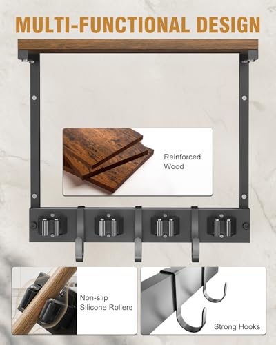 Supforce Small Broom Holder Wall Mount with Shelf, 4 Slots 3 Hooks - color: Black, size: Small
