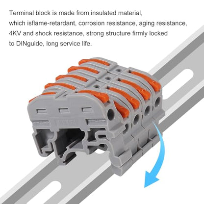 DIN Rail Terminal Blocks, Compact Wire Conductor Wiring Connectors for 24-12 AWG (50pcs Grey) - color: 50pcs Grey