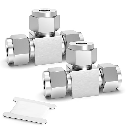 TAISHER 2PCS 304 Stainless Steel Compression Tube Pipe Fitting Connector, 1/2" Tube OD Tee Adapter - size: 1/2" OD Tee