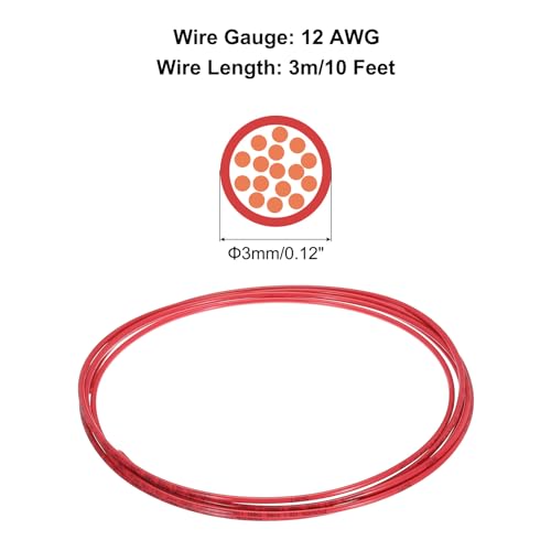 MECCANIXITY THHN Stranded Wire 10 Feet 12AWG Gauge Insulation Building Wire - UL Listed Copper Cable - PVC 600V Electrical Wire for Residential,Commercial,Industrial,Grounding - Red - color: Red, size: 10 Feet x 12 AWG
