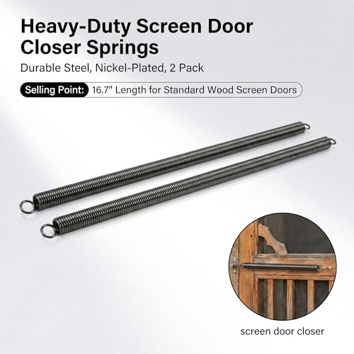 9652 Wood Screen Door Closer Extension Spring，Spring Steel Construction, Black-Painted Finish, Closed Double Loop – 2-Pack