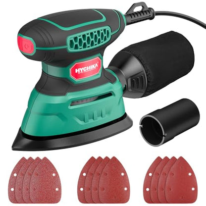HYCHIKA Detail Sander,140W Electric Sander, up to 13000OPM, 1.2A Palm Sander Tool with 12pcs Sandpapers, with Efficient Dust Collection System, Compact Hand Sander for Woodworking - style: Detail Sander with 12 Sanderpapers
