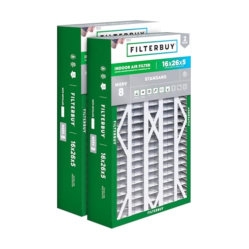 Filterbuy 16x26x5 Air Filter MERV 8 Dust & Allergy Defense (2-Pack) - size: 16x26x5