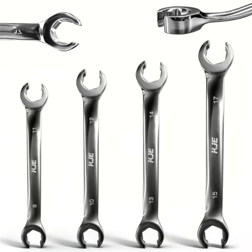 KJE 4-Piece Metric Flare Nut Wrench Set, line wrench set, 9x11MM, 10x12MM, 13x14MM, 15x17MM, CR-V Steel, Repair/Remove the Nuts on the Fuel Hose Drive Line - size: 4-Piece