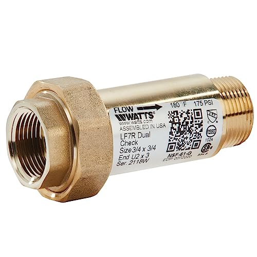Watts Lead-Free Brass Dual Check Valve Backflow Preventer 1/2" x 1/2" - size: 1/2" x 1/2"