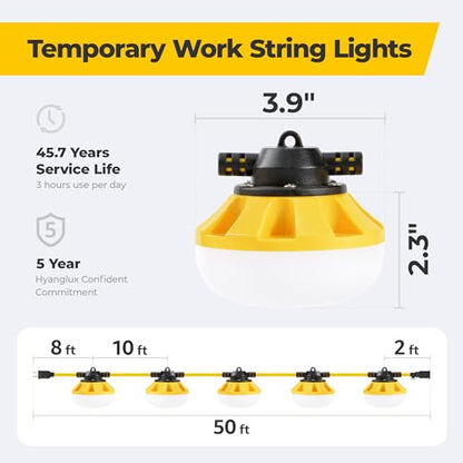 50FT 50W LED String Lights, Temporary Construction Work Lighting - size: 50FT-2Prong