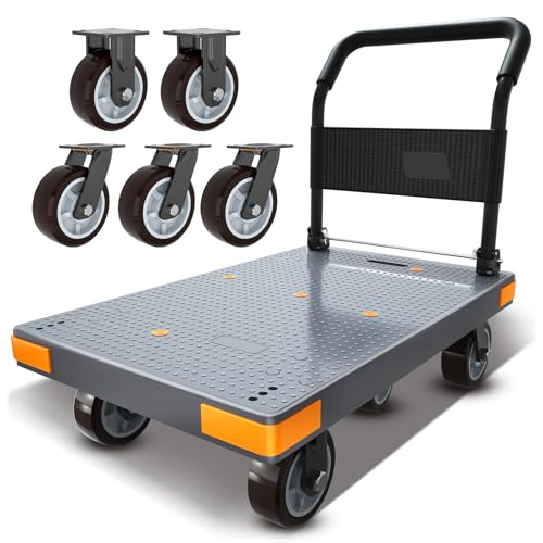 WUD Push Cart, Folding Mobile Platform Trolley,Thickened and Reinforced, 360° Swivel Wheels,28.3 “L x 18.9 ”W, 660 lb. Grey Dolly cart with Wheels - color: Gray, size: Small