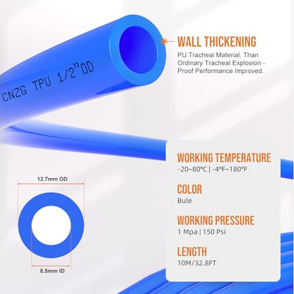 1/2 OD Inch Air Line Hose Tubing Kit Poly Airline Blue - color: Blue, size: 1/2" OD