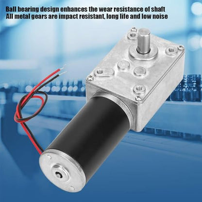 24V 10RPM Reversible Worm Gear Motor, High Torque Self-Locking Turbine