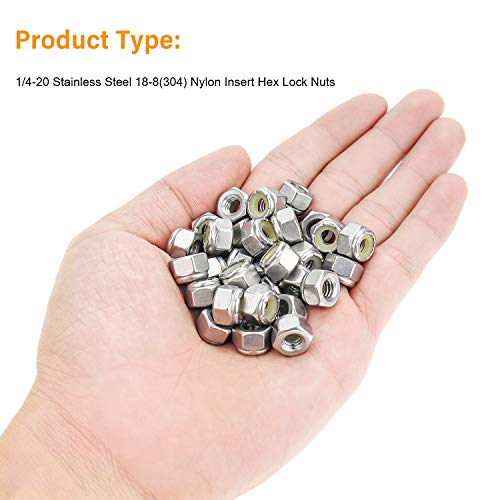 60 Pieces 1/4"-20 Nylon Insert Hex Lock Nuts, 304 Stainless Steel - size: 1/4-20 (60 pcs)