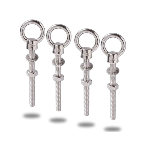 Heavy Duty 316 Stainless Steel Shoulder Eye Bolts 4 Pack, Marine Grade Threaded Eyebolts with Nuts and Washers for Lifting and Hanging (1/4"- 2-5/16" (M6X60mm)) - size: 1/4"- 2-5/16" (M6X60mm)