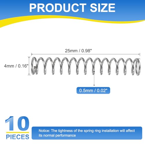uxcell 10Pcs Compression Spring, 304 Stainless Steel 4mm OD 0.5mm Wire 25mm Length Mechanical Spring for Shop Home Repair Project, Silver Tone - size: 4mm OD 0.5mm Wire 25mm Length