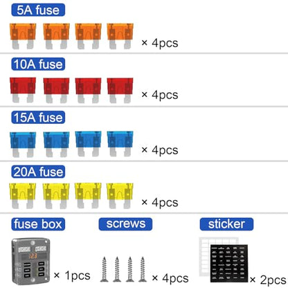 6 Way Fuse Block Box 12V/24V DC, ATC/ATO Fuse Panel with LED Display for Marine Boat Automotive Motorcycle - style: 6 Way-LED