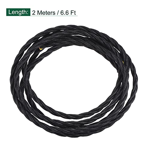 MECCANIXITY 6.6Ft Twisted Cloth Covered Wire, 18/3 Cloth Covered Electrical Wire Vintage Industrial Electronic Wire Cloth Cord Cable for Pendant Light DIY Project, Black - color: Black, size: 6.6Ft