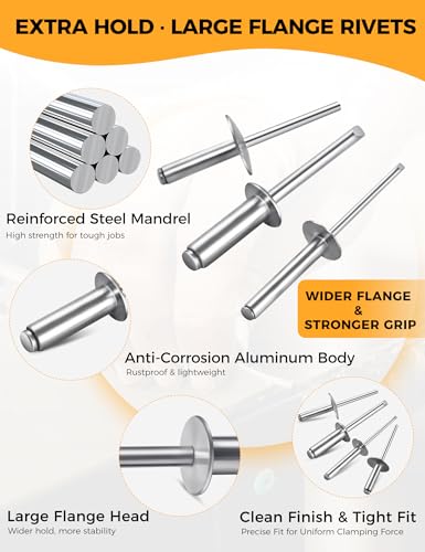 Large Flange 1/8 x 5/8" Inch Blind Rivets 3.2 * 16mm 250 Aluminum Pop Silver for sheet Metal Plastic Wood - size: 1/8 x 5/8"(3.2*16mm)