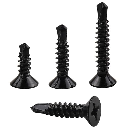 410 Stainless Steel #8 Self Drilling TEK Screw Assortment Kit, Flat Head Self Tapping Sheet Metal Screws, Length 1/2" 3/4" 1" 150 PCS - Black Oxide - size: #8 Flat Head