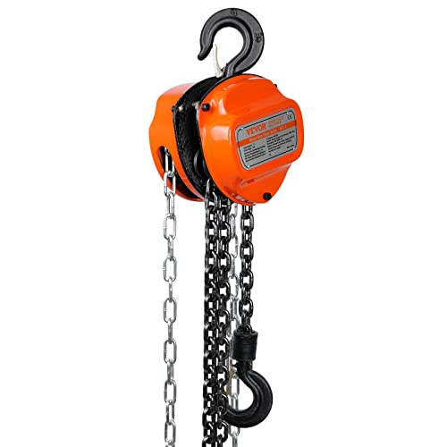 VEVOR Hand Chain Hoist, 1 Ton 2200 lbs Capacity 20 FT Come Along, G80 Galvanized Carbon Steel with Double-Pawl Brake, Auto Chain Leading & 360° Rotation Hook, for Garage Factory Dock - size: 1T 20FT