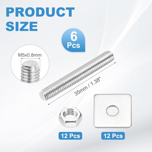 MECCANIXITY 6Set M5x35mm Fully Threaded Rod Threaded Rods Bar Studs - size: M5x35mm