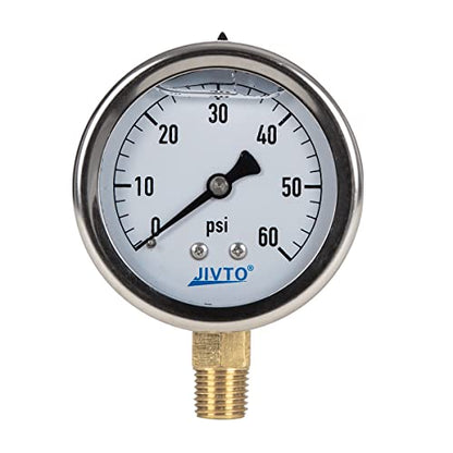 Pressure Gauge,Glycerin Liquid Filled,2.5" Dia,0-60 psi(Single Scale),1/4" NPT Brass Connection,Lower Mount, Stainless Steel Case,for Pneumatic,Pump,Hose,Well Tank,Gas Air Water Oil - size: 0-60 psi, style: lower mount(single scale )