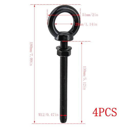 Dnyta 4 Pcs M12 Stainless Steel Eye Bolt, M12 x 130mm(1/2" x5-1/8) Eyebolts - size: M12x130mm(1/2"x5-1/8")