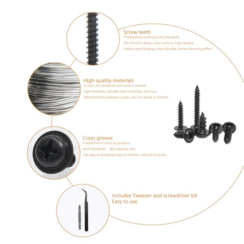 400pcs Black Carbon Steel Self Tapping Screws Assortment Kit - M3 M3.5 M4 M5 Pan Head Screws with Washers, Hex Keys & Tweezers for Wood Metal Plastic DIY Projects