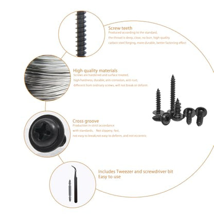 400pcs Black Carbon Steel Self Tapping Screws Assortment Kit - M3 M3.5 M4 M5 Pan Head Screws with Washers, Hex Keys & Tweezers for Wood Metal Plastic DIY Projects