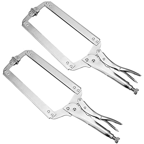 NINGWAAN 2 PCS 18 Inch C Clamp Locking Pliers, Heavy Duty C Locking Pliers with Swivel Pad, Welding Vise Grip Clamps Face Clamps for Woodworking and Welding