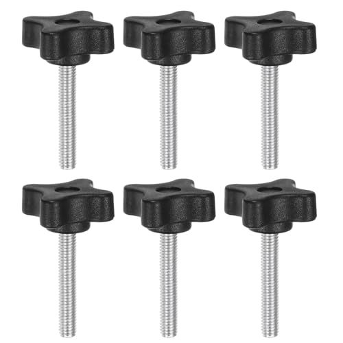 HARFINGTON 6pcs Star Clamping Knobs M6 x 40mm Metric Male Thread 32mm 4-Point Plastic Head Threaded Stud Knob Hand Tightening Thumb Screw Jig Handle, Black - size: M6 x 40mm x 32mm