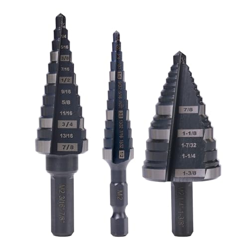 1/2" 7/8" 1-3/8" M2 Step Drill Bit Unibit Set for Hole Drilling - size: Set (1/2", 7/8" & 1-3/8") (Straight)