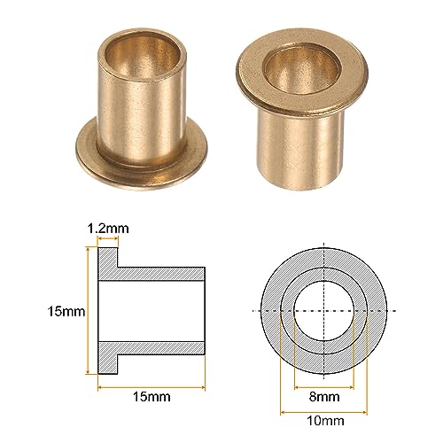 HARFINGTON 2pcs Flange Bearing Sleeve 8mmBore,10mmOD,15mm L,Bronze Bushing - size: 8mm x 10mm x 15mm