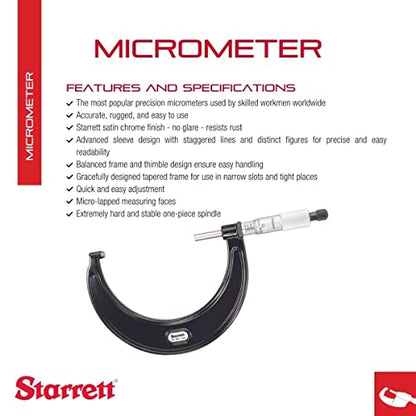 Starrett Outside Digital Micrometer, 3-4" Range, .001" Graduation - color: Black Wrinkle, size: 3-4" x .001" (Ratchet Thimble)