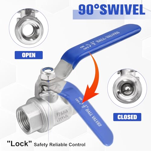 2 Pack Ball Valves 304 Stainless Steel 1/2 Inch NPT Female to Female Thread Full Port Ball Valve Pipe Connector with Lever Handle, Heavy Duty Shut Off Valve for Water, Oil, and Gas, 1000WOG - style: 1/2" Female x Female NPT-Long Handle
