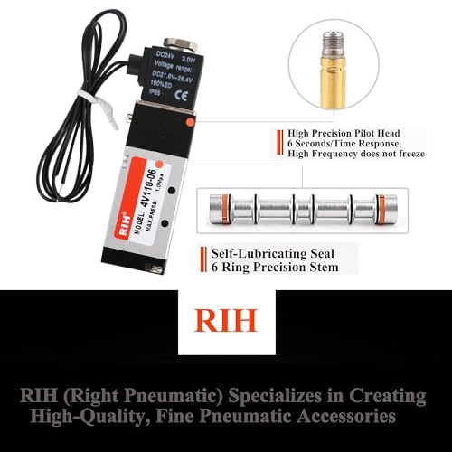 RIH Pneumatics Solenoid Valve 4V110-06 12V/24V/110V Series Single Coil Pilot-Operated Electric 2 Position 5 Way Connection Type (DC24V/Out of line, 1/8"NPT) - size: DC24V/Out of line, style: 1/8"NPT