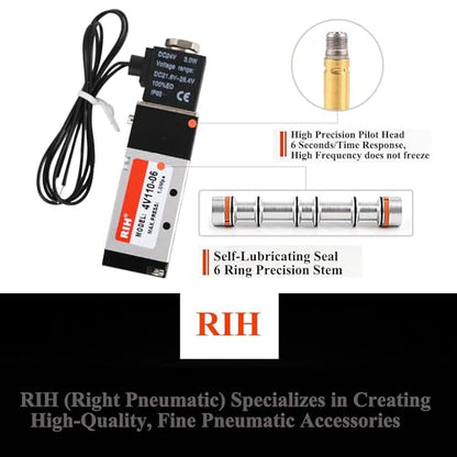 RIH Pneumatics Solenoid Valve 4V110-06 12V/24V/110V Series Single Coil Pilot-Operated Electric 2 Position 5 Way Connection Type (DC24V/Out of line, 1/8"NPT) - size: DC24V/Out of line, style: 1/8"NPT