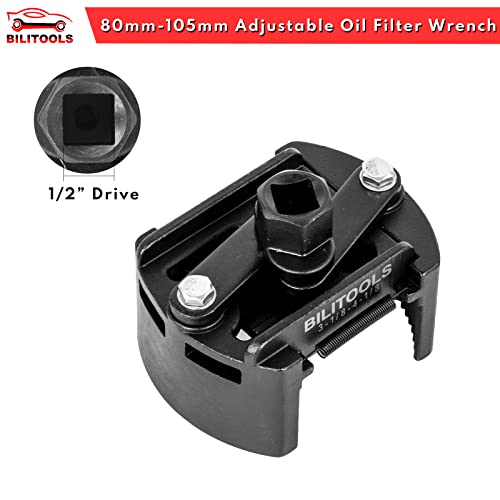 BILITOOLS Universal Adjustable Oil Filter Wrench with Auto-Clamp Spring - size: 80-105mm