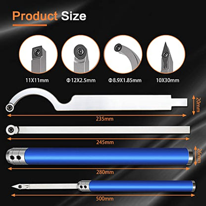 Carbide Tipped Wood Turning Tools Set, Lathe Rougher Finisher Swan Neck Hollowing Tools and Interchangeable Aluminum Alloy Grip Handle with Diamond Round Square Carbide Inserts - color: 6 in 1