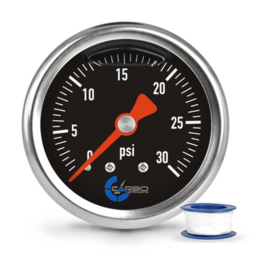 1-1/2" Fuel Pressure Gauge, Stainless Steel Case 304, Chrome Plated Brass Connection, Glycerin Filled, 0-30 Psi, Accuracy 3-2-3%, Back Mount 1/8" NPT Black Dial - size: 30 PSI, style: Back Mount Balck Dial