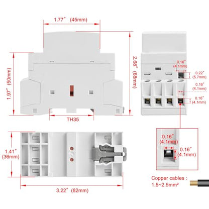 Heschen Household AC Contactor, CT1-25, Ie 25A, 4-Pole Four Normally Open, AC 24V Coil Voltage, 35mm DIN Rail Mount