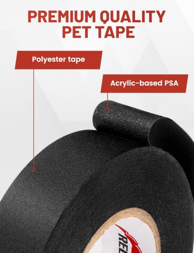 RED WOLF Noise Damping PET Electrical Wire Tape 3/4 Inch x 90 Feet 2 Roll High Heat Abrasion Resistance Self-Adhesive Fabric Cloth Tape Wrap Wiring Loom for Automotive Engines Cable Protection - size: 3/4 inch - 90 Ft (2-Pack)