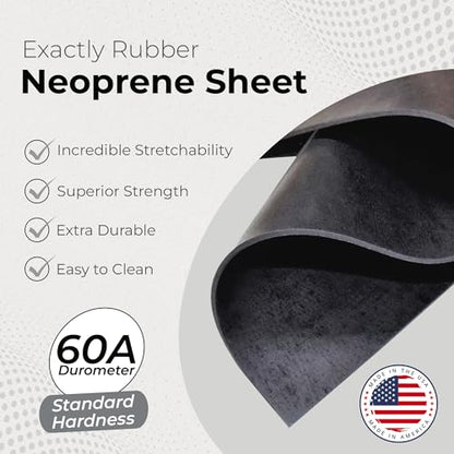 Exactly Rubber - Neoprene Sheet, 60A Durometer Rubber Mat, Gasket Material with -30 to 195°F Temperature Resistance, Oil and Gasoline-Resistant Rubber Sheet, Made in The USA, 1/32 x 18” x 36” - size: 1/32 x 18 x 36