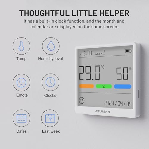 ATuMan THse Digital Thermo-Hygrometer with High-Precision Sensor, 4.3'' Large LCD Display & Long Battery Life - Indoor Temperature Humidity Monitor for Home, Office, Greenhouse - style: THse