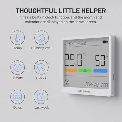 ATuMan THse Digital Thermo-Hygrometer with High-Precision Sensor, 4.3'' Large LCD Display & Long Battery Life - Indoor Temperature Humidity Monitor for Home, Office, Greenhouse - style: THse