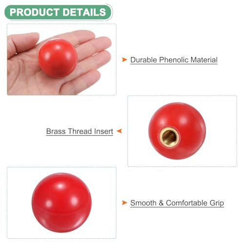 M METERXITY 10-Pack Threaded Ball Knobs, M10 Female Thread 35mm Dia. Thermoset Ball Knob for Lathe/Machine/Lawn Mowers, Round Phenolic Brass Insert Lever Handle [Red] - size: M10x35mm