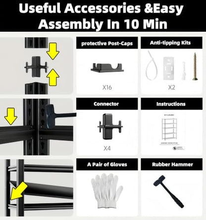 5-Tier Heavy Duty Garage Shelving, 5,000 lbs Capacity Adjustable Metal Storage Shelving Unit for Garage, Basement, Warehouse & Workshop, 62" W x 24" D x 84" H - size: 5T 62 "W x 24 "D x 84 "H