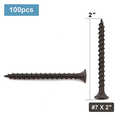 #7 x 2 Wood Screw 100PCS Black Phosphate Coated Stainless Flat Truss Head Fast Self Tapping Drywall Screws by SG TZH - size: #7 x 2"