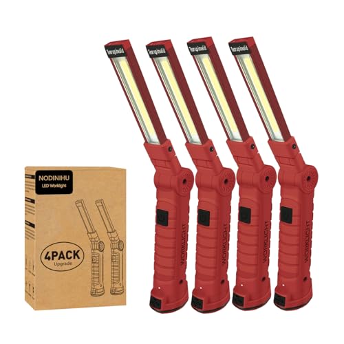 Working Light Portable, Rechargeable Work Lights with Magnetic Base Hanging Hook,360° Rotate 5 Modes,COB LED 800 Lumens Foldable Inspection Light for Car Repair, Grill and Outdoor Use(4pack) - color: Red*4