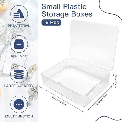 Goiio 6 Pcs Mini Plastic Storage Containers Box with Lid 5x4x1.3 Inches Rectangle Box, for Collecting Small Items, Beads, Game Pieces, Crafts Accessories - size: 6 Pieces 5 x 4 x 1.3 Inches
