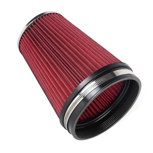 6" 152 mm High Flow Inlet Air Filter, Air Intake Cone Filter Replacement Performance Washable Clamp-On Dry, 8'' Tall(Red) - color: 8'' Tall-Red