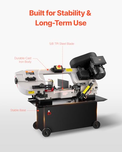 VEVOR Metal Horizontal Band Saw, 7 x 12 in Rectangular Cutting Capacity, 110/220V Vertical Cutting Bandsaw with 1.1 kW Motor, 0-45° Angle Adjustment, Variable Speed, for Metal, Wood, and Plastic